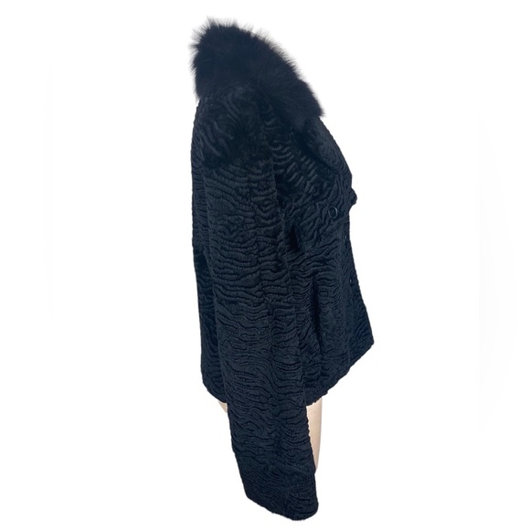 Glamourpuss Black Rabbit Fur Boxy Textured Jacket with Fox Fur Collar Medium - Picture 3 of 12
